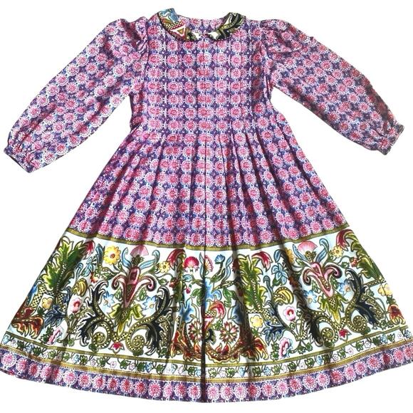 VTG‎ MOUSEFEATHERS Mixed Print Floral Dress Girls SZ 8 Puff Long Sleeve Prairie - Picture 1 of 11